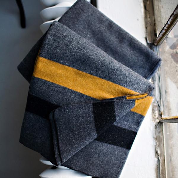 Foot Soldier Military Wool Blanket Gray Gold Black